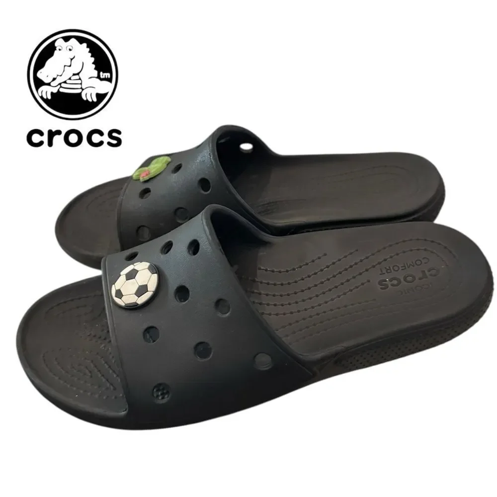 Crocs Classic Black Slide Sandals w/ Jibbitz Charms 10